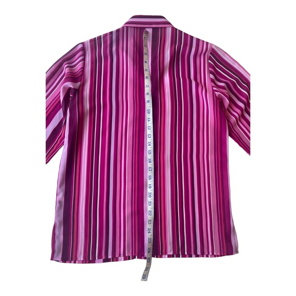 Vintage Button-down Shirt~  Women's Bright Pink Striped Long Sleeves~  Sz 8 - Picture 9 of 10